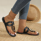 Women's open toe low heel sandals by Trendsi with golden accent detail, stylish footwear perfect for summer or dressy occasions.
