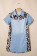 Leopard Print Panel Short Sleeve Dress