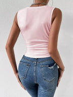 Trendsi cowl neck tank top in soft fabric, featuring a relaxed fit and stylish draped neckline, perfect for casual wear.