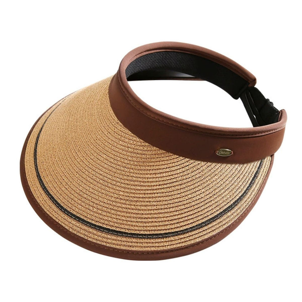 Women's wide brim straw visor hat by Trendsi, breathable UV sun protection accessory with a stylish, wide brim for outdoor shade.