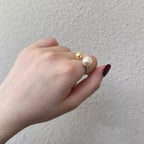 Elegant double pearl open ring from Shopimist featuring two lustrous pearls on a sleek silver band.