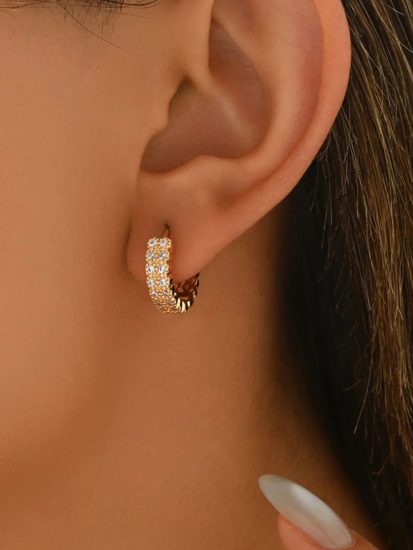 Plush Fashion Hub Inland Zircon Hoop Earrings featuring shiny silver hoops with sparkling zircon stones for elegant style.