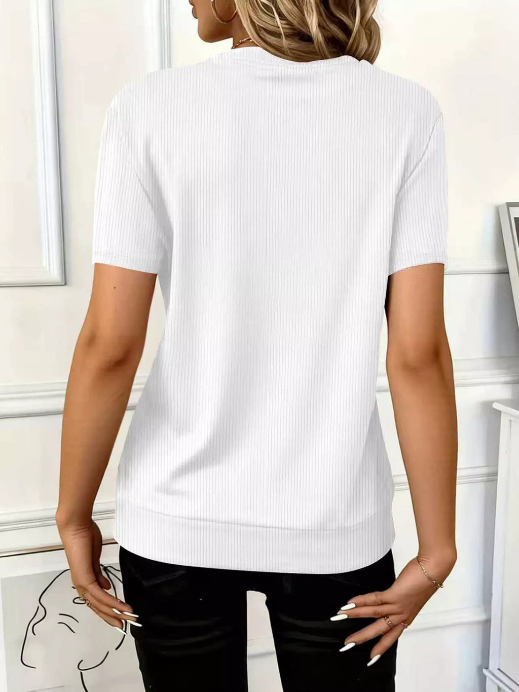 Women's ribbed half zip short sleeve casual top by Trendsi, soft stretch pullover in a fitted, comfortable style.