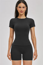 Fitglutes Activewear Zenith T-shirt and shorts 2-piece set, athletic tops and gym shorts for workout and sports activities.