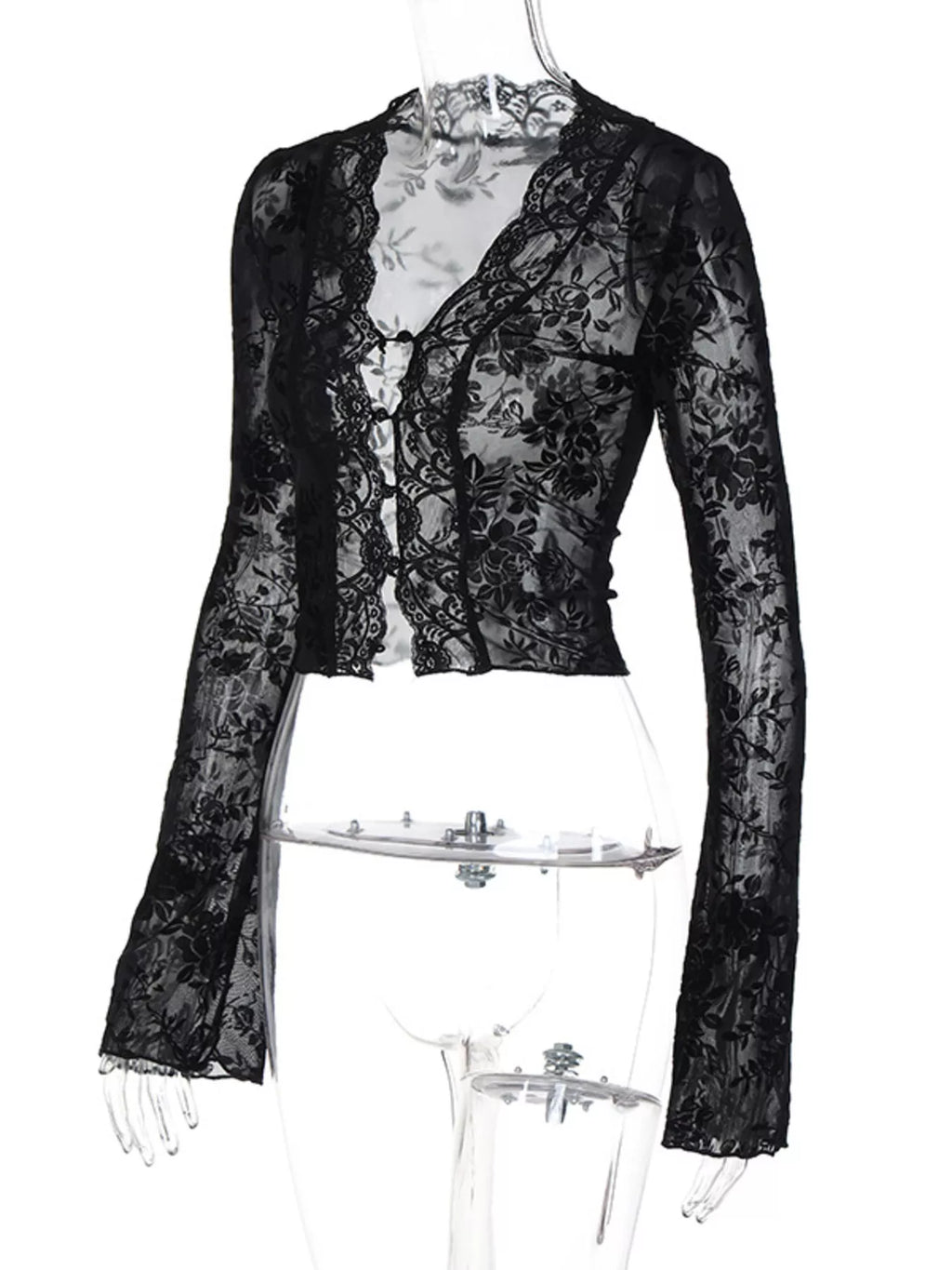 Shopimist lace detail long sleeve top featuring intricate lace accents and a fitted silhouette, perfect for stylish everyday wear.