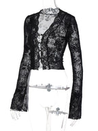 Shopimist lace detail long sleeve top featuring intricate lace accents and a fitted silhouette, perfect for stylish everyday wear.