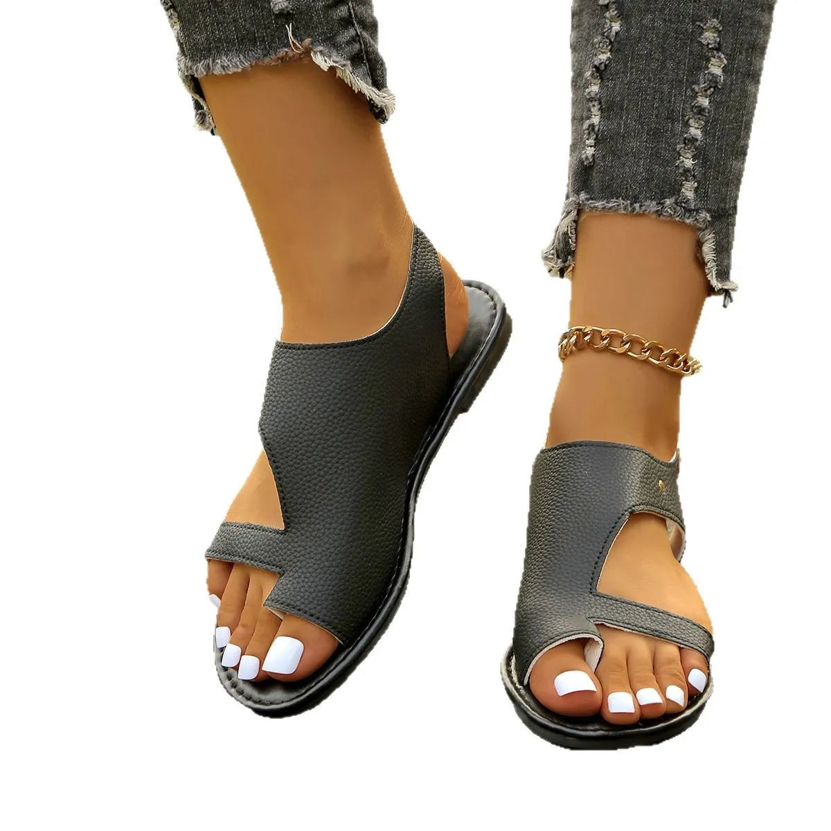 Shopimist Toe Loop Flats Sandals with open toe design and minimalist style, showcasing comfortable slip-on footwear.