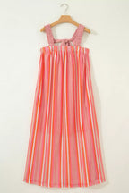Stripe Ruffled Straps Ribbon Knot Flowy Vacation Maxi Dress