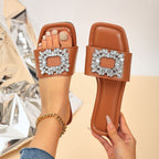 Plush Fashion Hub rhinestone open toe sandals with ankle straps and block heels, featuring sparkling embellishments and stylish design.