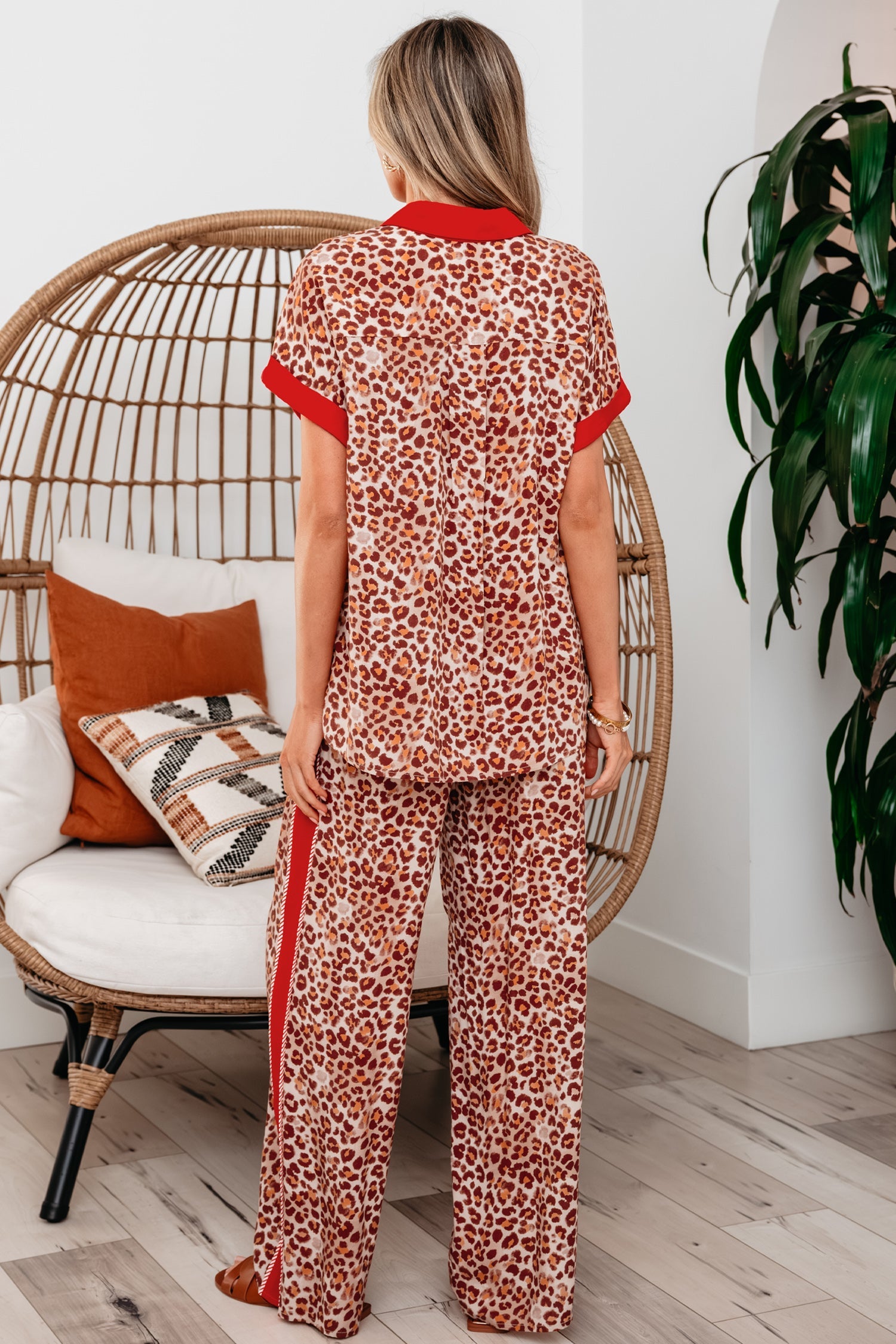 Nyla Contrast Lounge Set by Threaded Pear, stylish pant set featuring contrasting colors, comfortable fabric, and modern design.