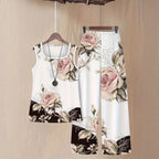 FitiqueFit Milk Silk 3D Print sleeveless tank top and trousers set, casualwear with a stylish 3D print design, soft milk silk fabric.