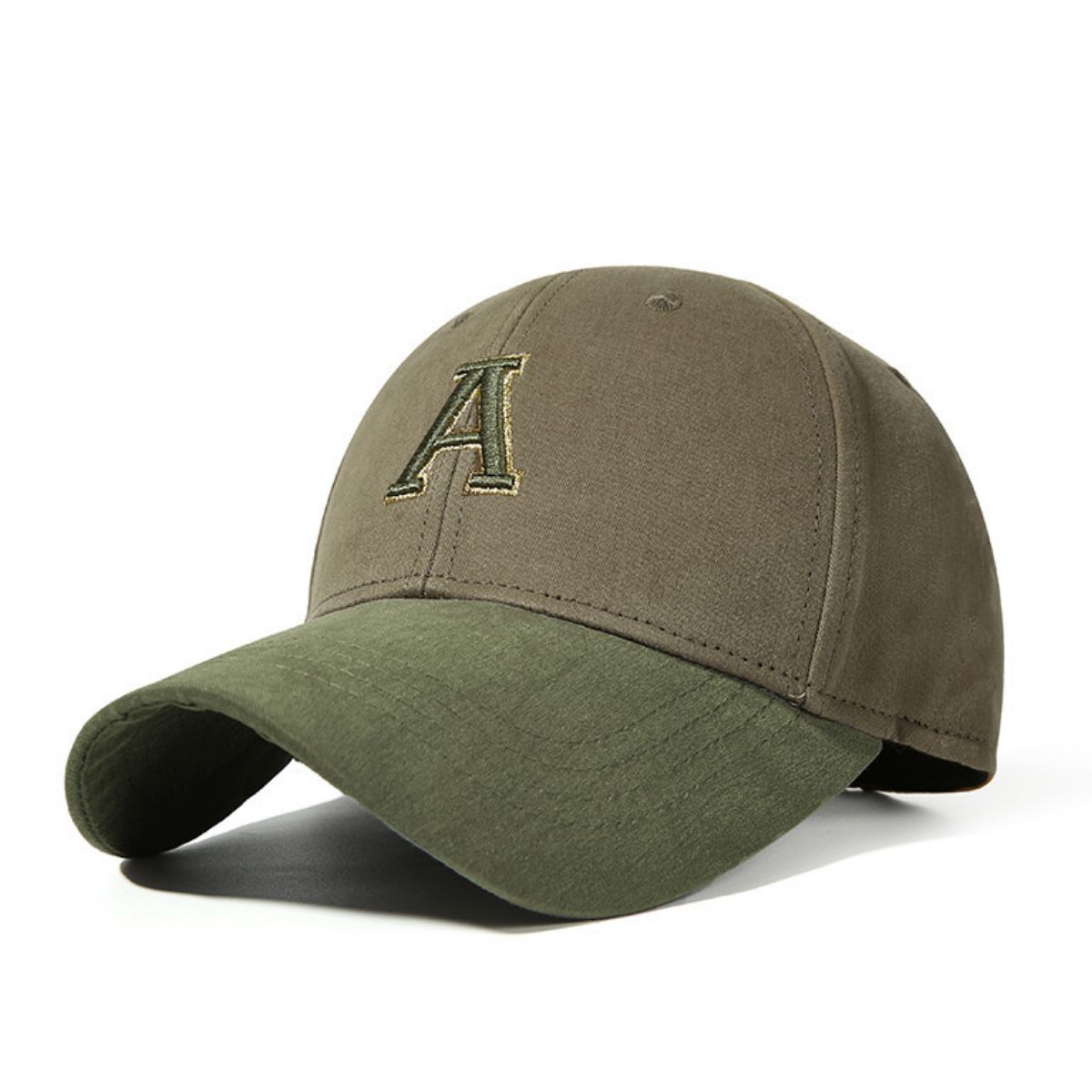Cotton baseball cap with embroidered letter A, adjustable streetwear hat by Trendsi, featuring a casual, stylish design.