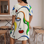Women’s casual printed round neck short sleeve dress by Plush Fashion Hub, featuring a relaxed fit and stylish design.