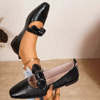 Plush Fashion Hub bow square toe slip-on sandals with stylish design and comfortable fit, ideal for casual summer wear.