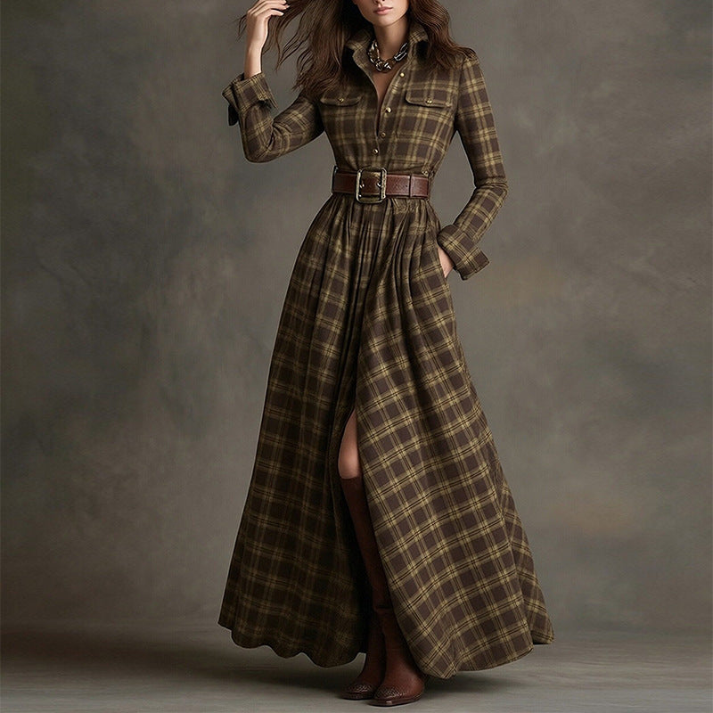 Women's printed lapel slim-fit dress by Plush Fashion Hub, showcasing a casualwear style with a stylish, fitted silhouette.