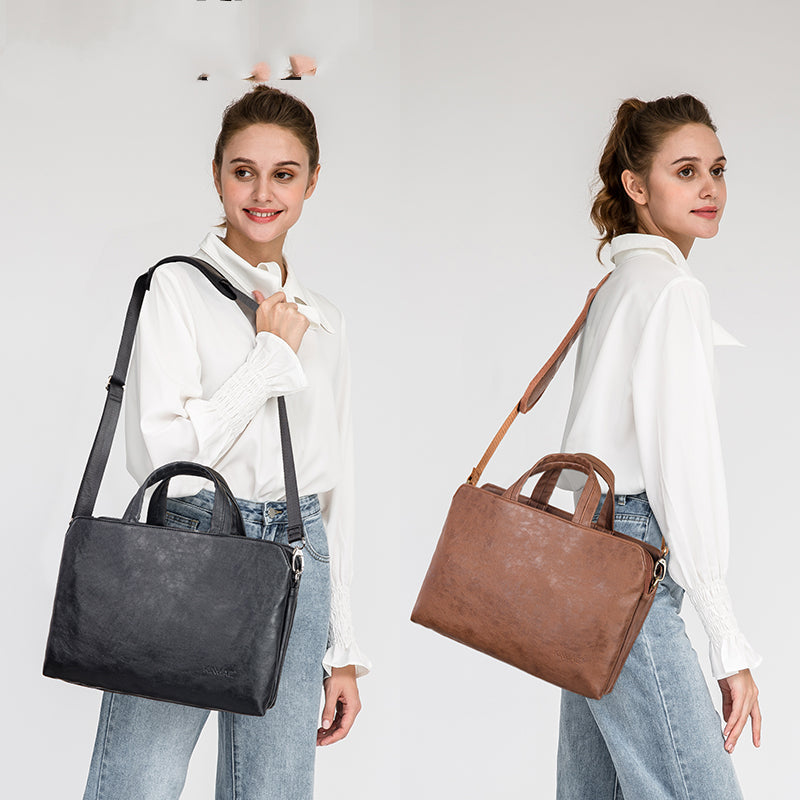 Plush Fashion Hub leather briefcase with a handheld, one-shoulder design for business notebooks and professional use.