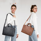 Plush Fashion Hub leather briefcase with a handheld, one-shoulder design for business notebooks and professional use.