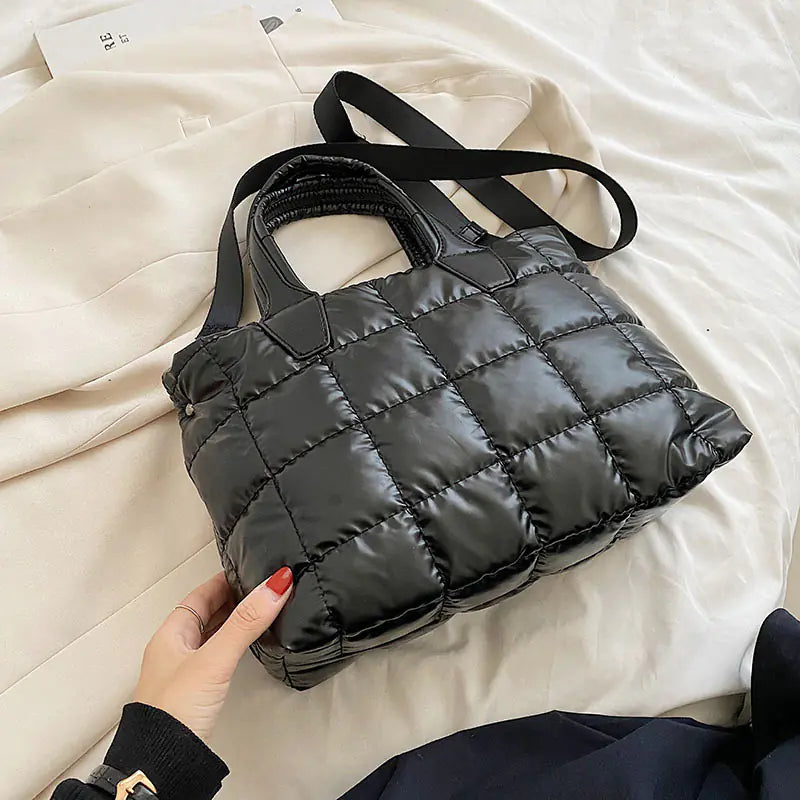 Women’s plaid stitching shoulder purse by Plush Fashion Hub, stylish fashion accessory with a trendy design and shoulder strap.
