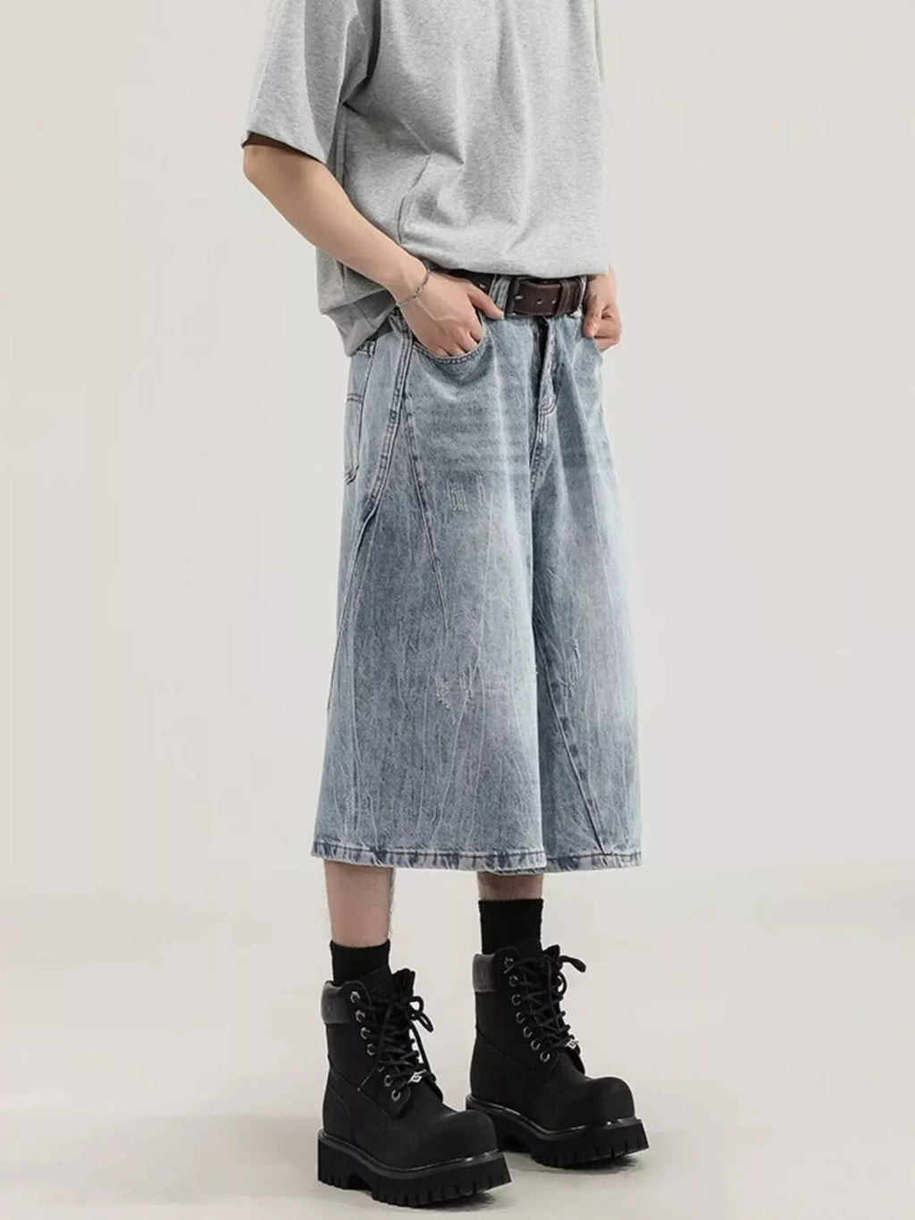 Men's plus size wide leg jeans from Plush Fashion Hub, featuring dark denim fabric and relaxed fit with wide legs.