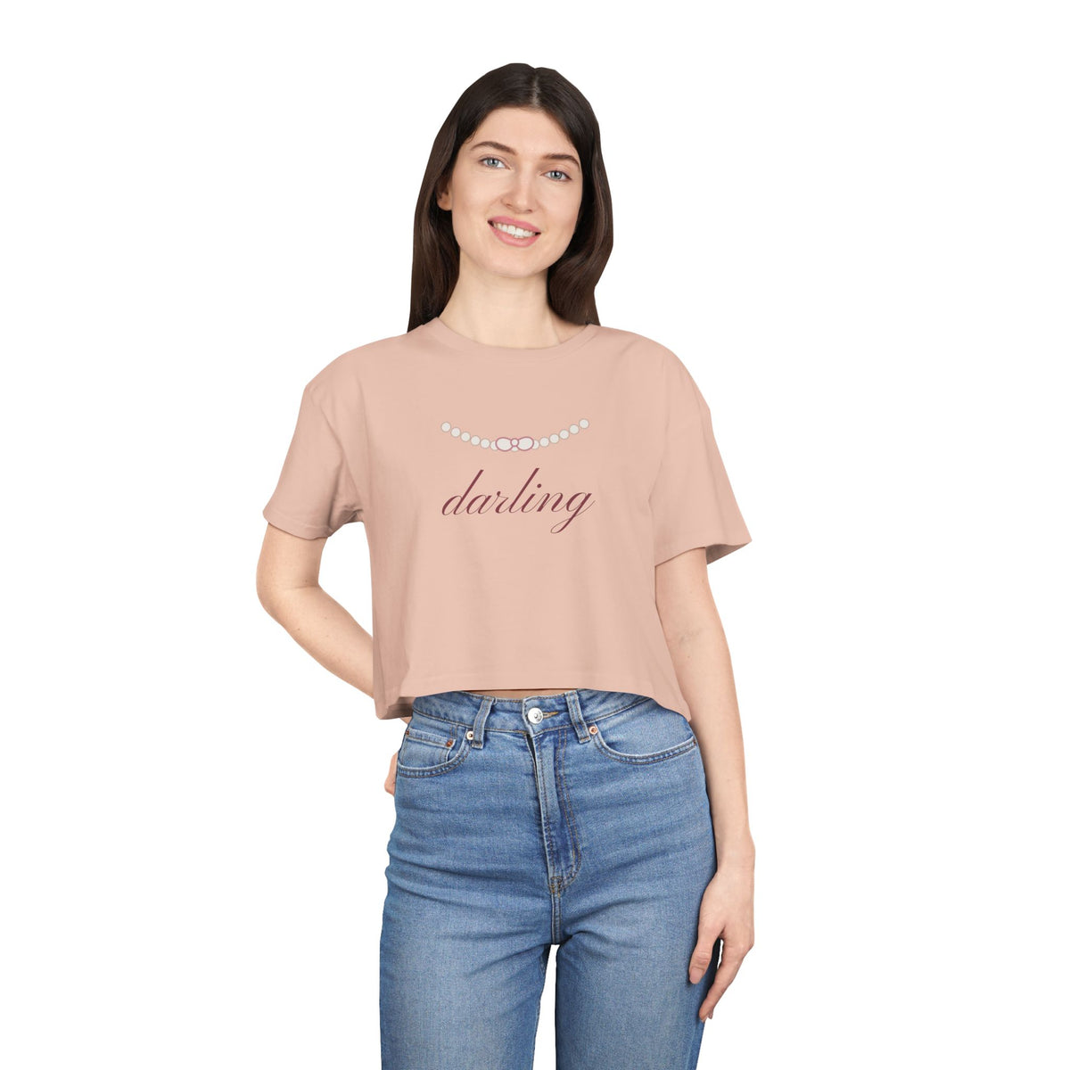 Darling Pearl Bow Crop Tee | Women's Cute Luxury Cropped T-Shirt