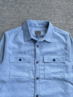 Men's button-up long sleeve shacket by Shopimist, showing a stylish casual shirt with front buttons and a relaxed fit.