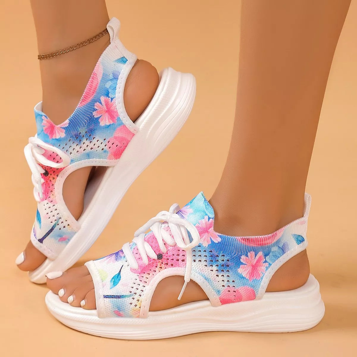 Shopimist tie-dye breathable mesh sandals with open-toe design and cushioned soles, perfect for casual summer wear.