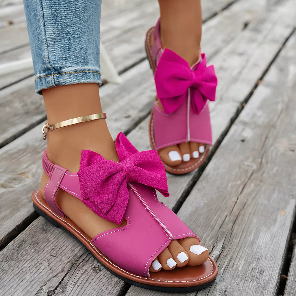 Shopimist open toe bow sandals featuring stylish straps and a comfortable heel, perfect for summer outfits.