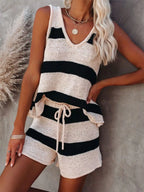 Striped knit tank top and shorts set by Shopimist, featuring a stylish matching design in soft, comfortable fabric.