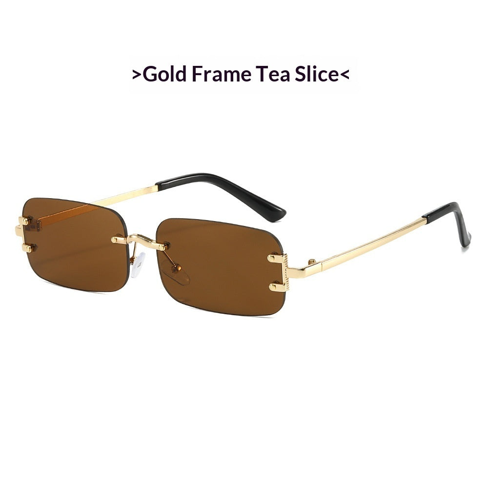 Elegant frameless rimless sunglasses with sleek western style eyewear from Plush Fashion Hub, featuring clear lenses and minimalist design.