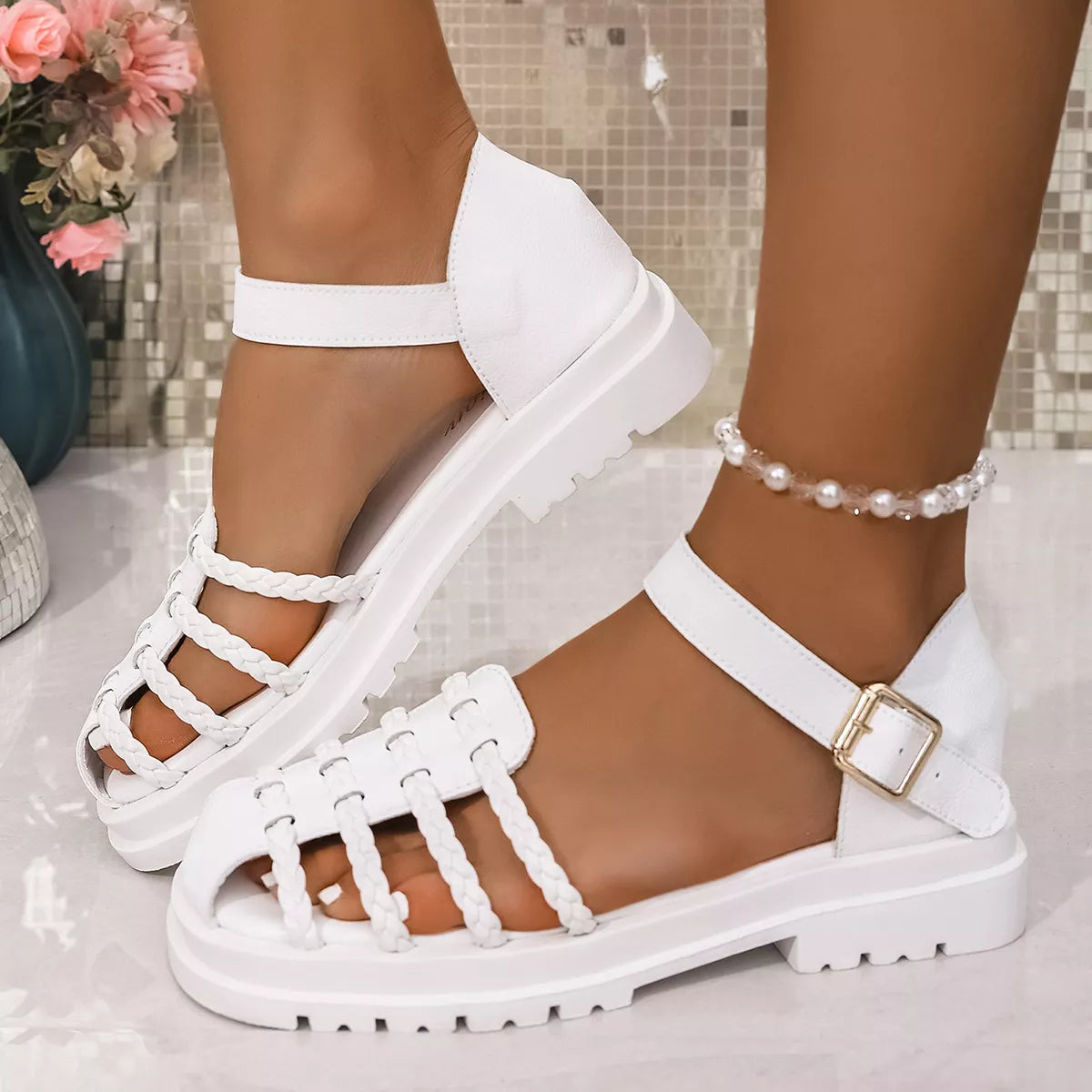 Plush Fashion Hub round toe platform sandals with chunky heel and open-toe design, stylish summer footwear for women