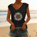 Women's V-neck printed short sleeve loose top by FitiqueFit in various colors, lightweight and casual T-shirt for comfortable wear.