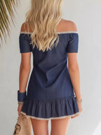 Lace detail off-shoulder mini dress by Shopimist, featuring delicate lace accents and a stylish off-shoulder neckline.