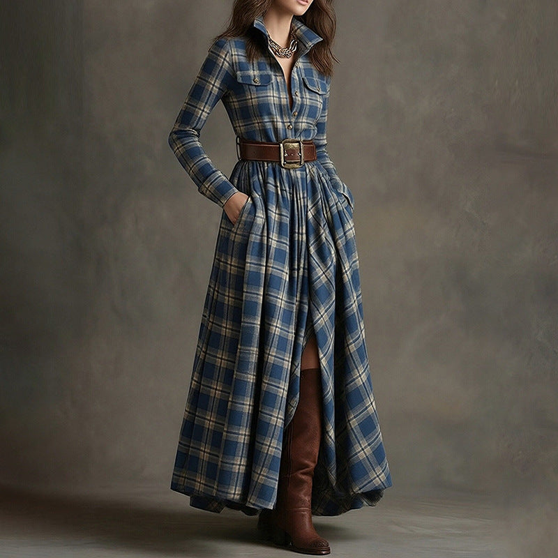 Women's printed lapel slim-fit dress by Plush Fashion Hub, casualwear with a stylish pattern and tailored fit for everyday wear.