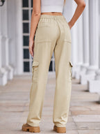 VYSN straight denim cargo pants with multiple pockets and classic blue denim fabric, displayed flat on a white background.