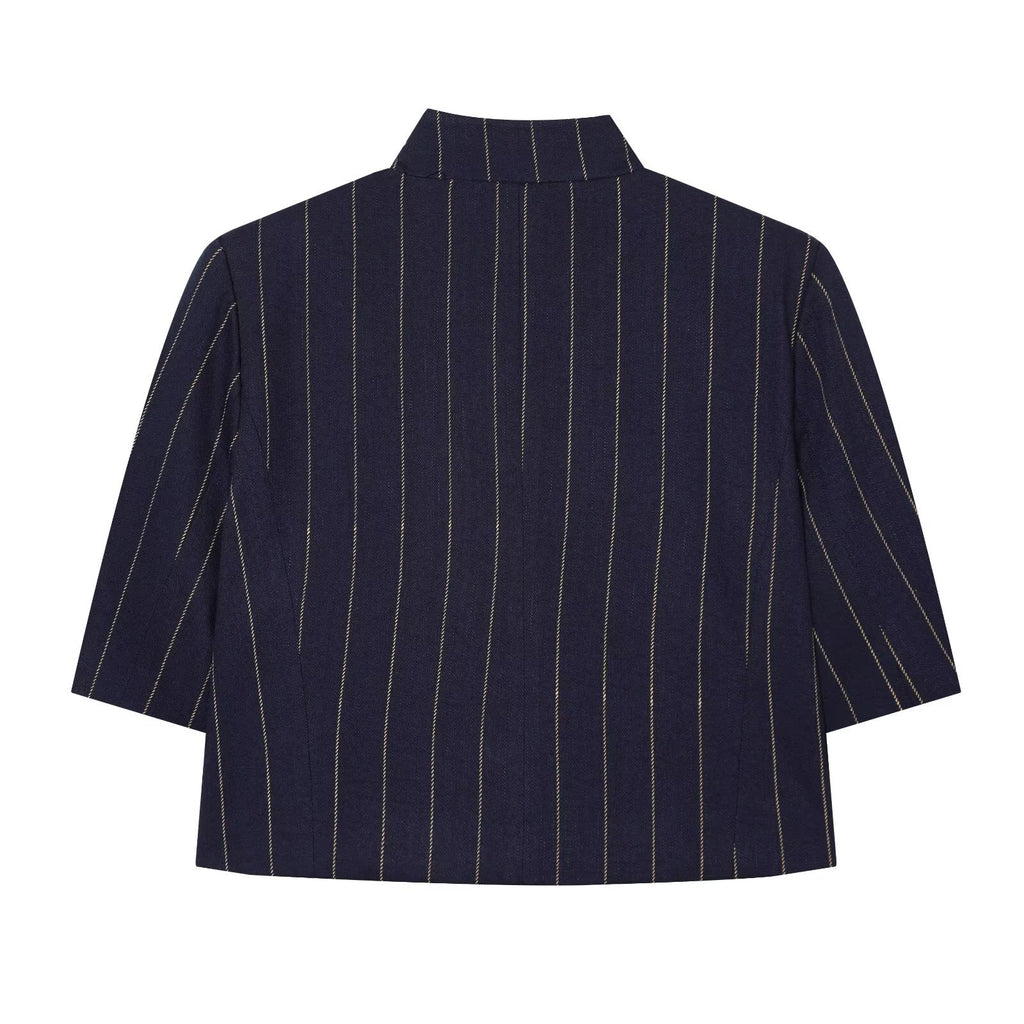 Linen striped jacket+striped pants set