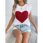 Women’s Heart Color Block Knit Top by FitiqueFit, sleeveless casual tank with vibrant heart pattern and color block design.