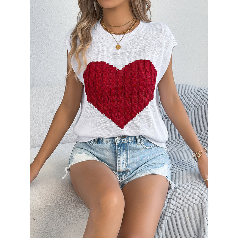 Women’s Heart Color Block Knit Top by FitiqueFit, sleeveless casual tank with vibrant heart pattern and color block design.