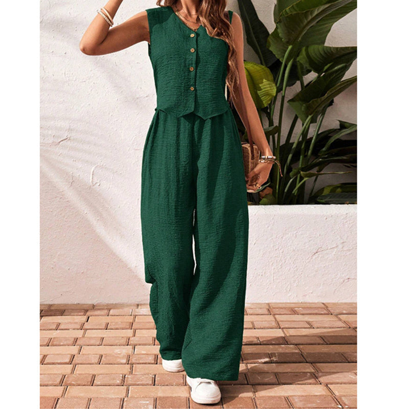 Women’s crop vest blazer and wide-leg pants set by Plush Fashion Hub, casualwear with stylish tailored fit and comfortable fabric.