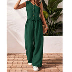 Women’s crop vest blazer and wide-leg pants set by Plush Fashion Hub, casualwear with stylish tailored fit and comfortable fabric.