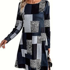 Women's round neck long sleeve casual dress by Plush Fashion Hub, featuring a comfortable fit and versatile design.