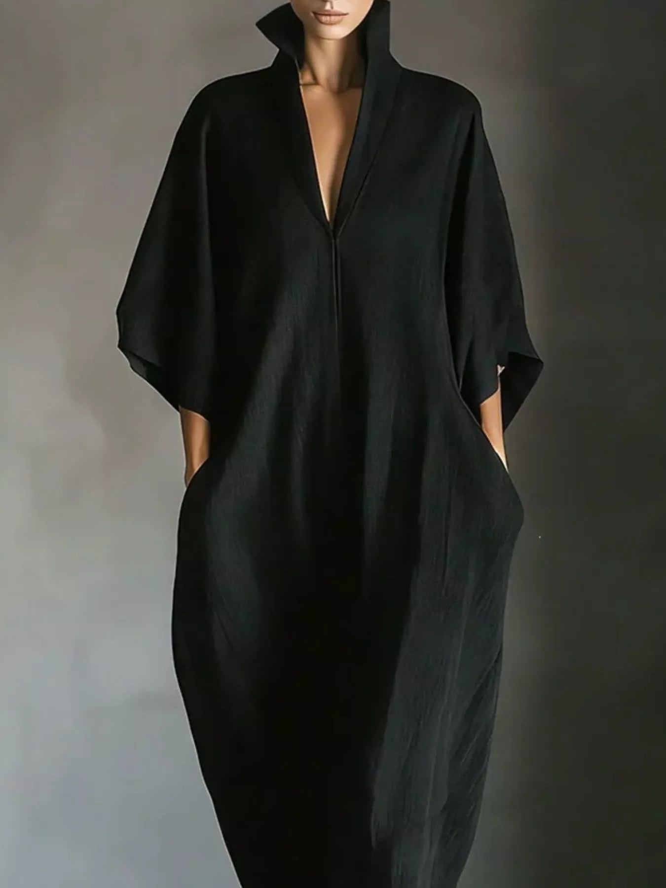 Plush Fashion Hub 3/4 sleeve maxi dress with pockets, flowing fabric, and stylish design perfect for casual or formal wear.