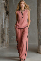 Women's minimalist sleeveless two-piece casualwear set by Plush Fashion Hub, featuring a simple, stylish design for comfortable everyday wear.