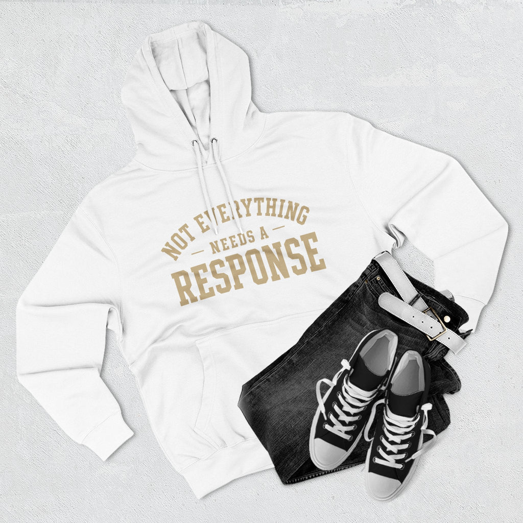 Black hoodie from Wear Your Worship's Not Everything Needs a Response SEEN. Identity Line, featuring bold text design on the front.