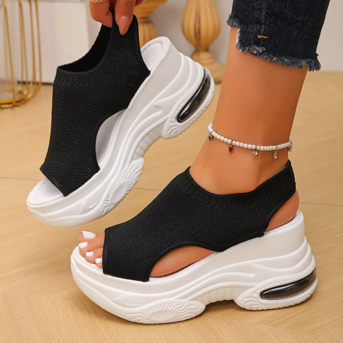 Plush Fashion Hub peep toe platform sandals with chunky heels and open toe design, stylish footwear for warm weather.