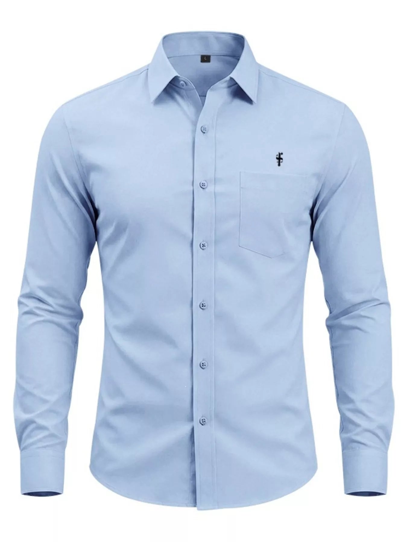 Men's full size slim fit button-up shirt by Trendsi, plus size, with a classic collar and long sleeves, shown in a neutral color.