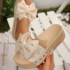 Women's chic bow decor platform sandals by Trendsi, featuring comfortable flat walking shoes with stylish design and supportive sole.
