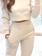 Simply Love casual chic cropped sweatshirt and jogger set, featuring comfortable, stylish loungewear with a modern fit.