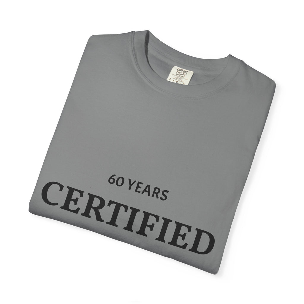 Printify Certified Classic 60 Years T-Shirt featuring a vintage-style design on a comfortable cotton t-shirt.