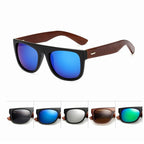 Black bamboo wooden frame sunglasses for men and women with stylish arms, from FitiqueFit eyewear collection.
