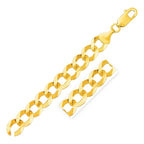 14k yellow gold solid curb bracelet with 12.18mm links, showcasing a polished and sturdy jewelry piece.
